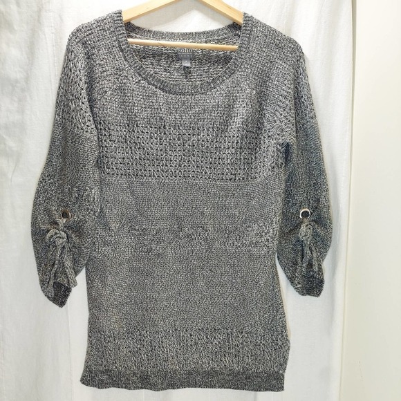 Soho New York Company Jeans Gray Knit Sweater, M/Gromet Tie Sleeves - Picture 1 of 9